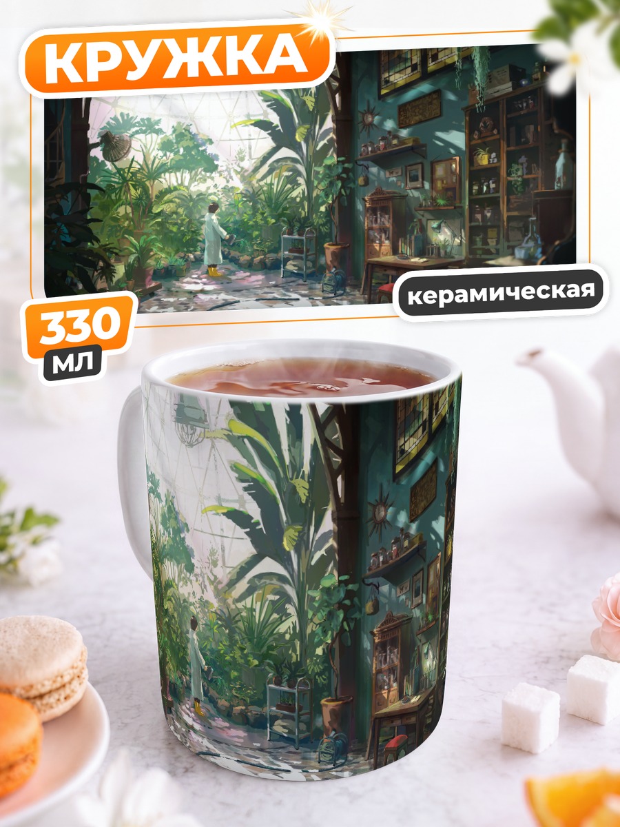 Кружка керамическая Зимний сад с книгой