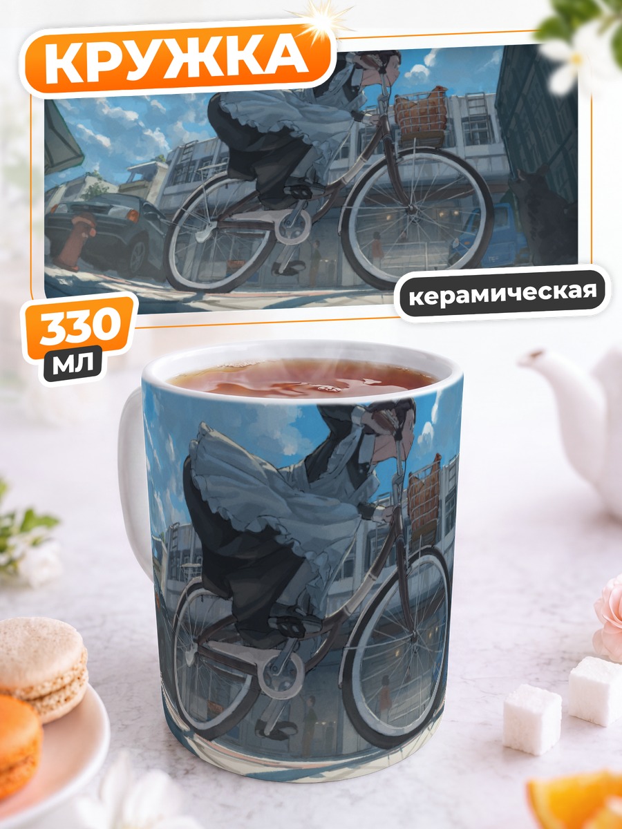Кружка керамическая Горничная на велосипеде