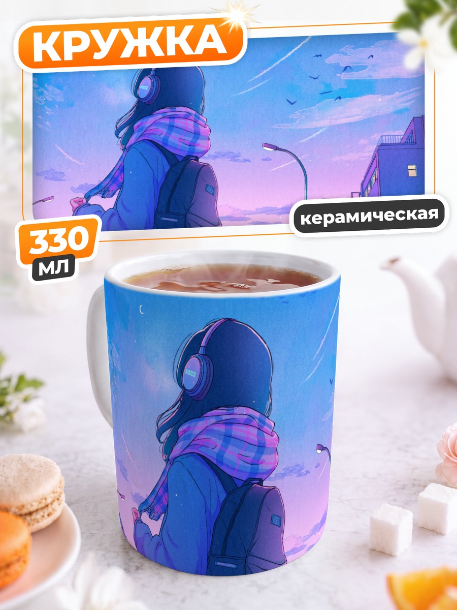 Кружка керамическая Город в наушниках
