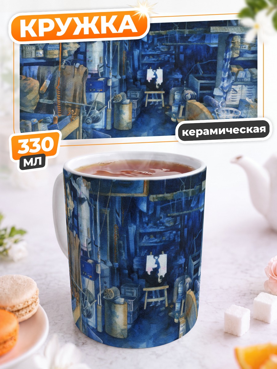 Кружка керамическая Киберпанк в синих тонах