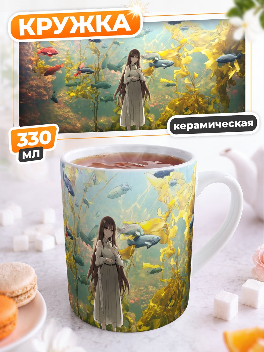 Кружка керамическая Девушка с рыбами
