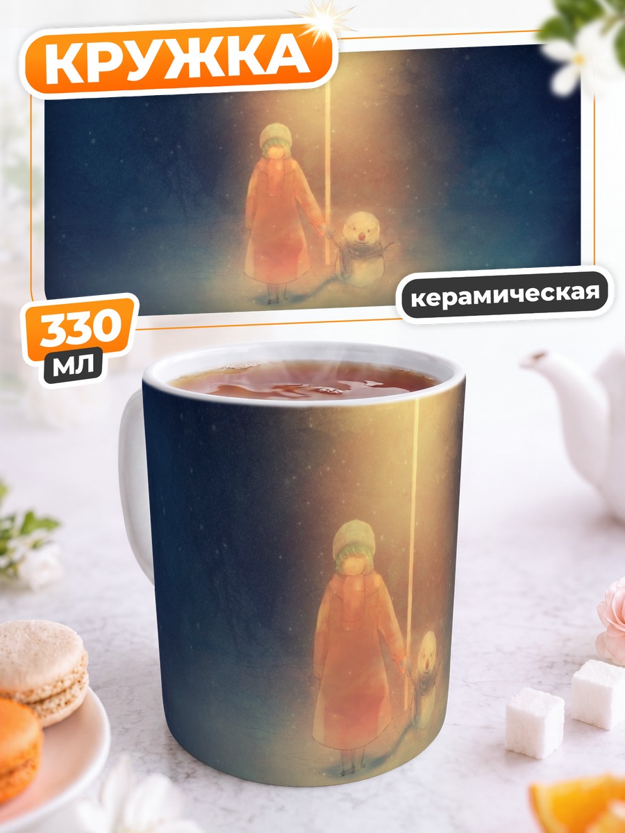 Кружка керамическая Мику Хацунэ и снеговик