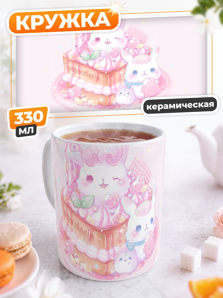 Кружка керамическая Кролик с клубникой