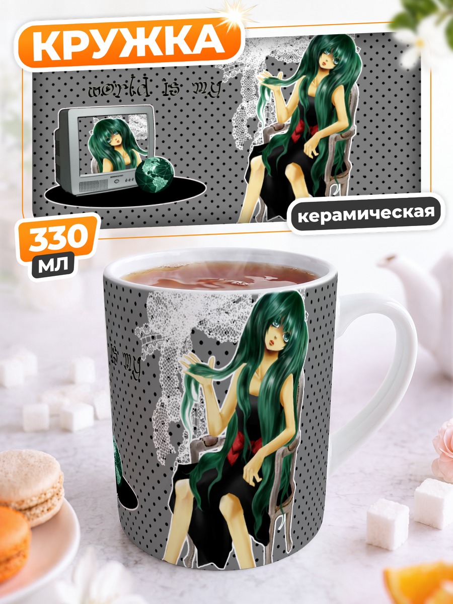 Кружка керамическая Мику Хацунэ в мониторе