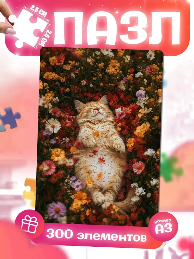 Пазлы Кот в цветах