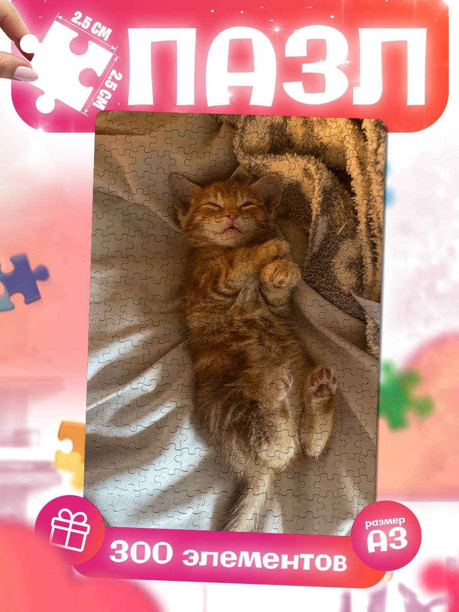 Пазлы Рыжий котенок спит
