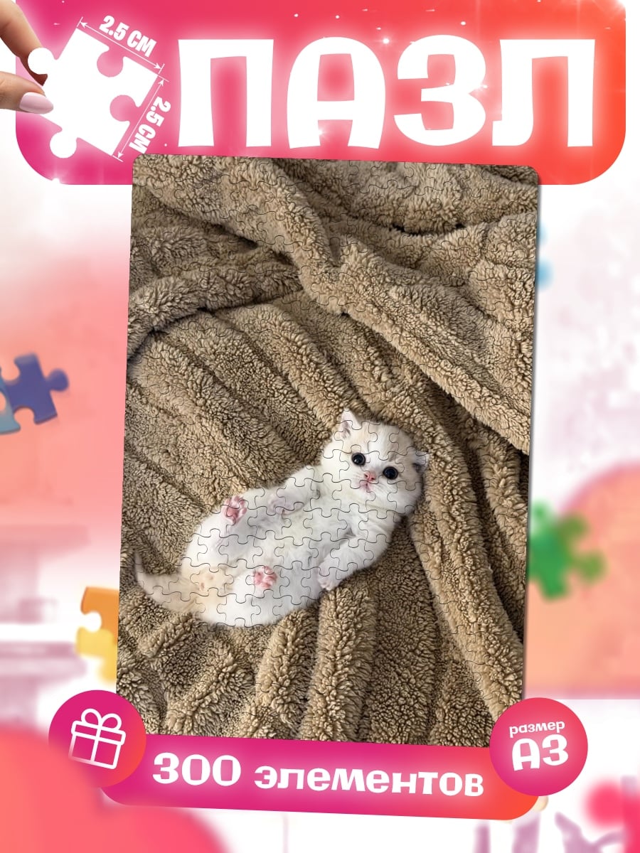 Пазлы Котёнок на пледе