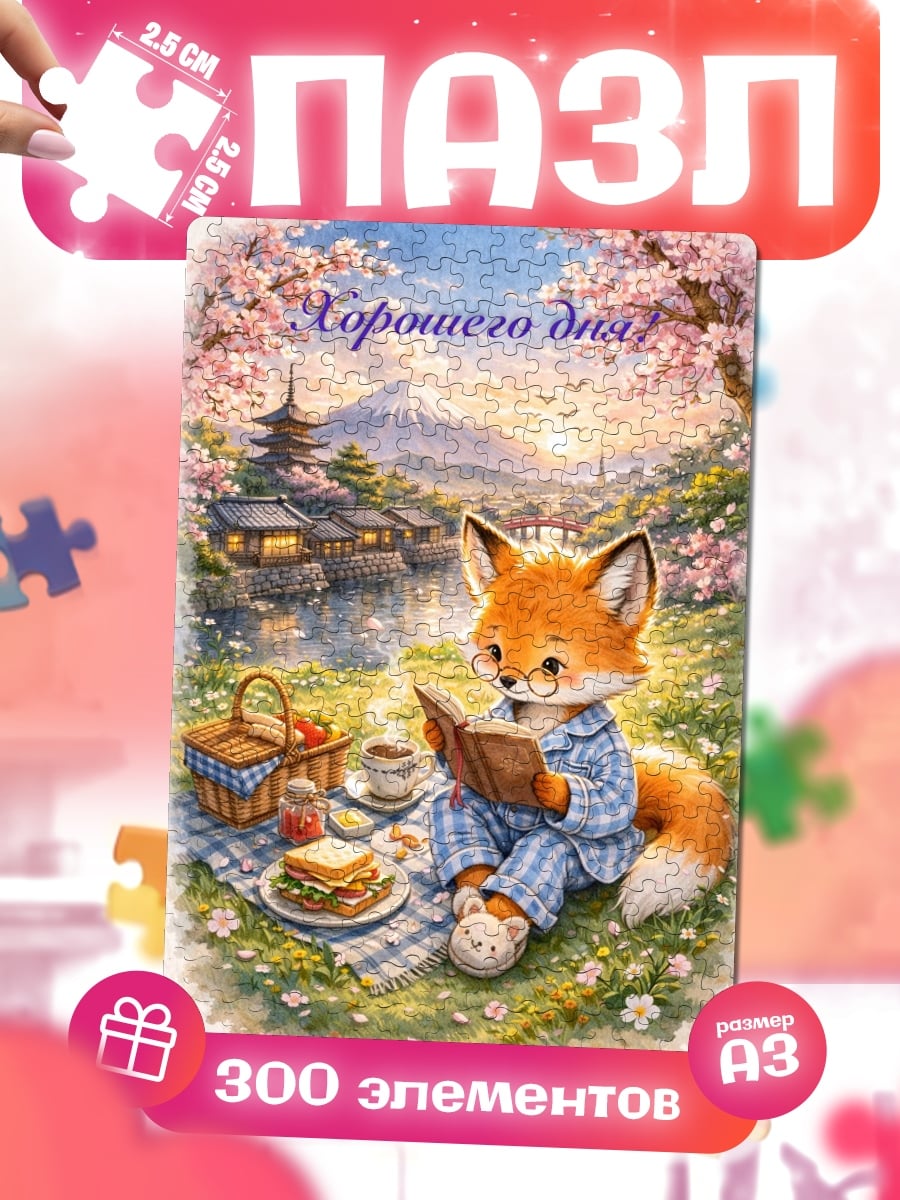 Пазлы Лисенок читает книгу