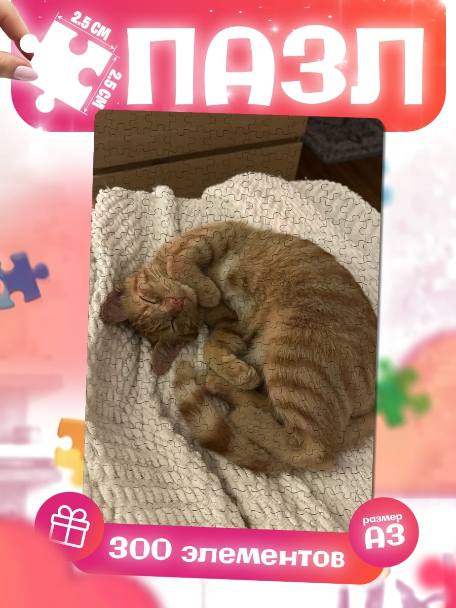 Пазлы Спящий рыжий кот