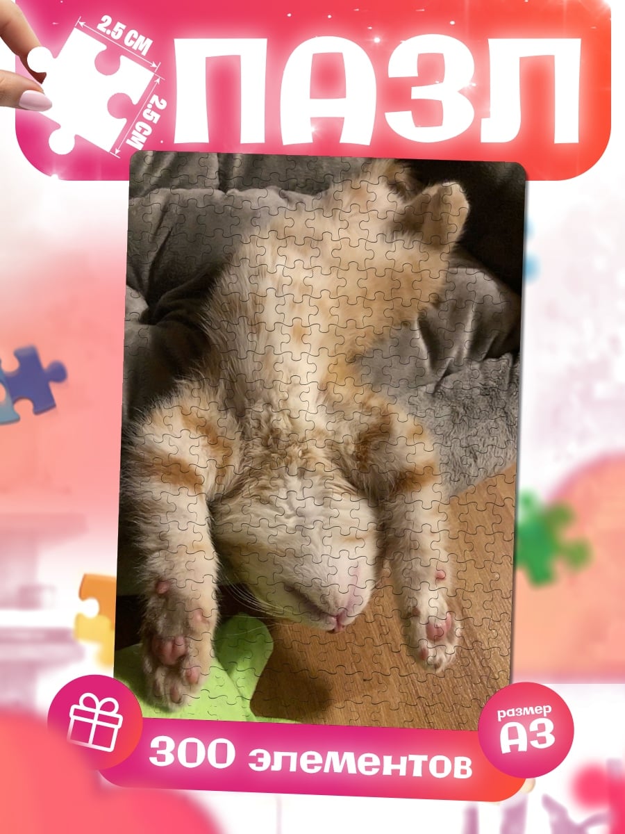 Пазлы Спящий рыжий котенок