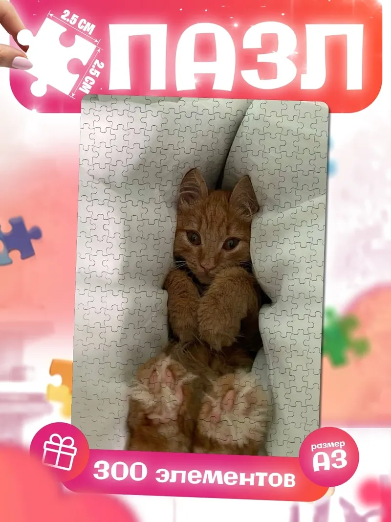 Пазлы Рыжий котенок в подушках