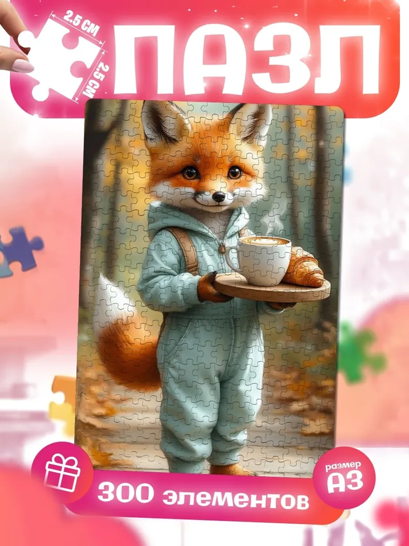 Пазлы Лисенок с кофе