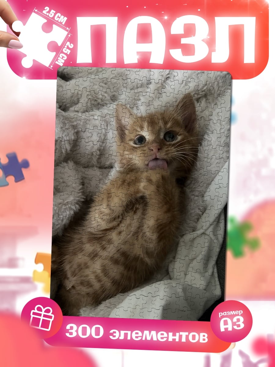 Пазлы Рыжий котенок лежит
