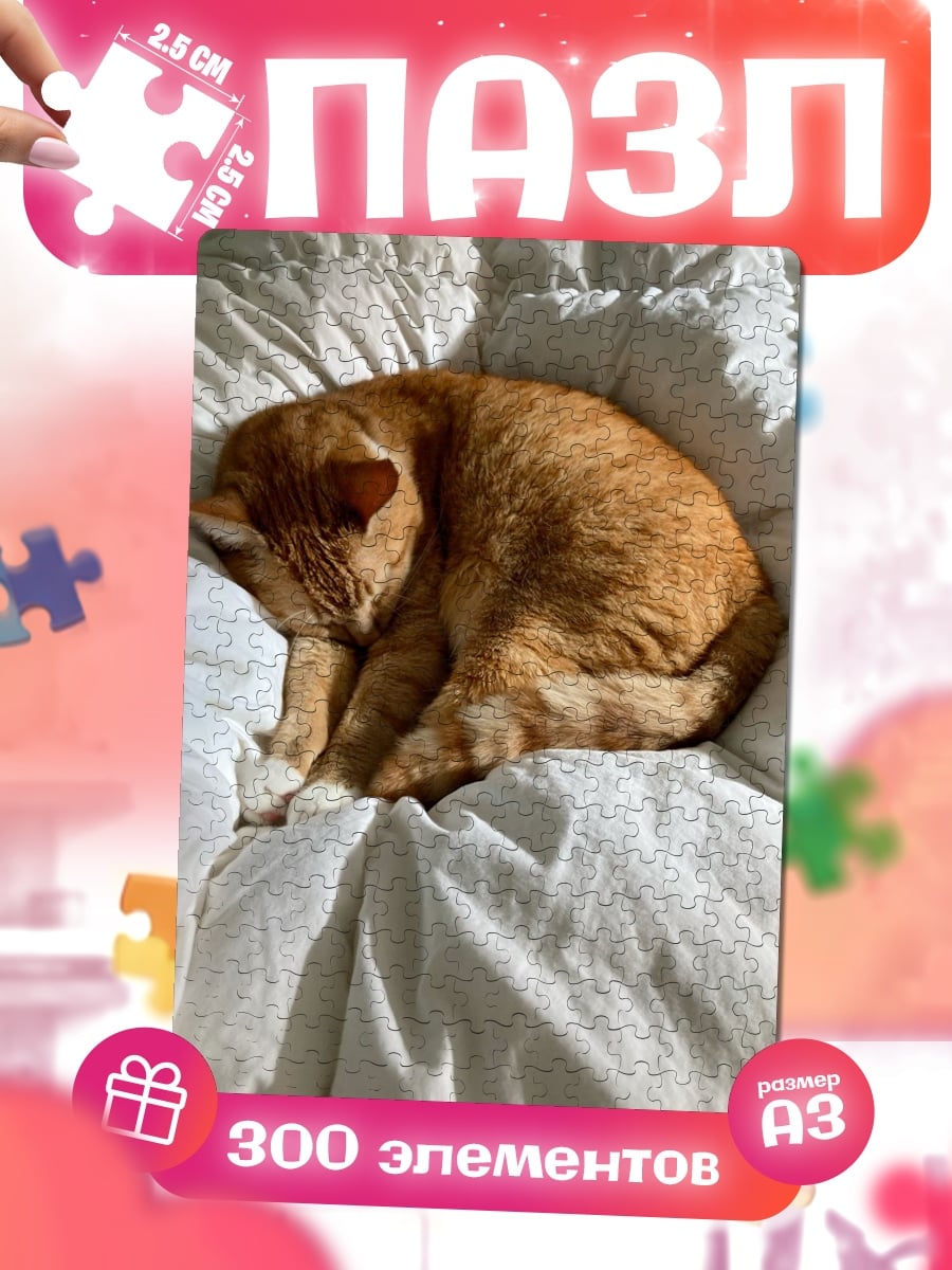 Пазлы Спящий рыжий кот
