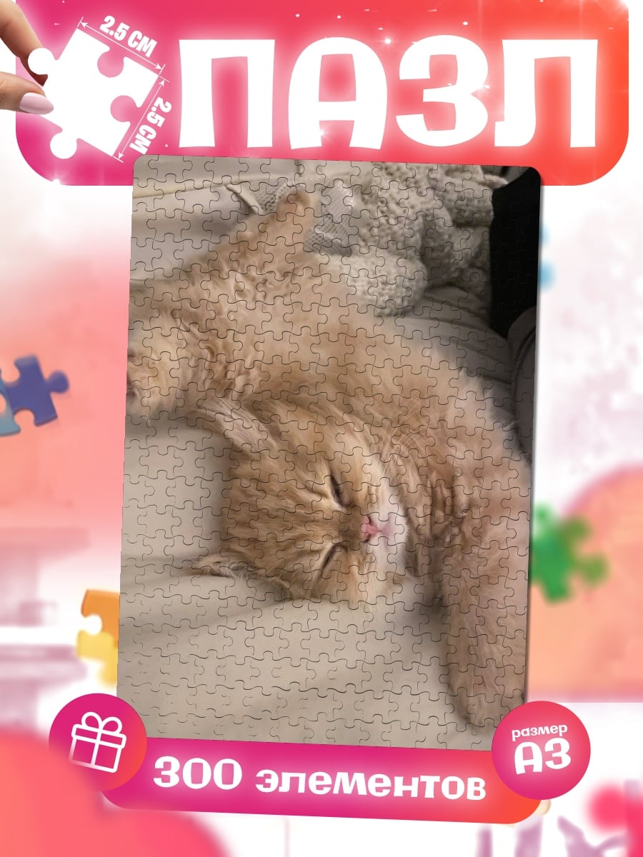 Пазлы Спящий рыжий кот