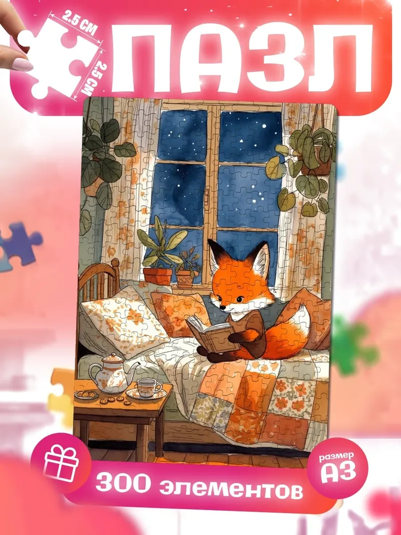 Пазлы Лис читает книгу
