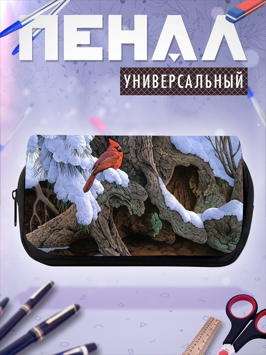 Пенал-косметичка Красный кардинал на снегу