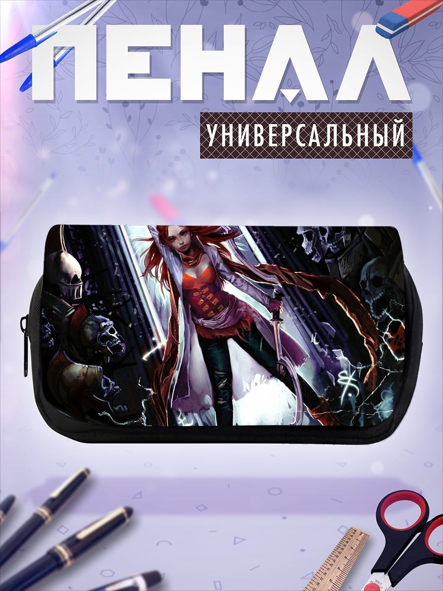 Пенал-косметичка девушка с красными волосами