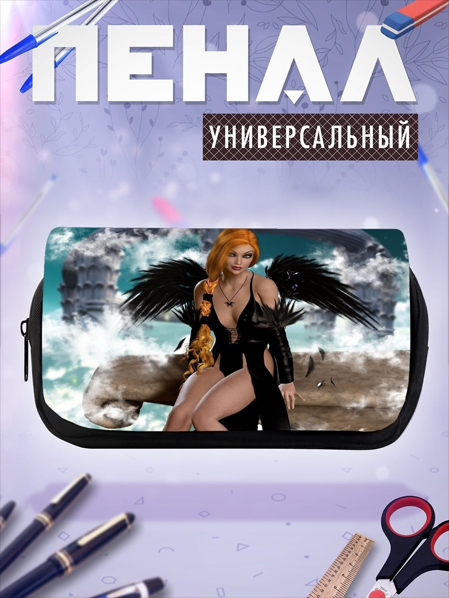 Пенал-косметичка Девушка с черными крыльями