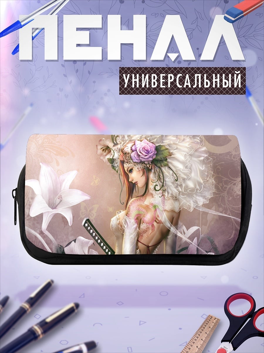 Пенал-косметичка девушка самурай с катаной
