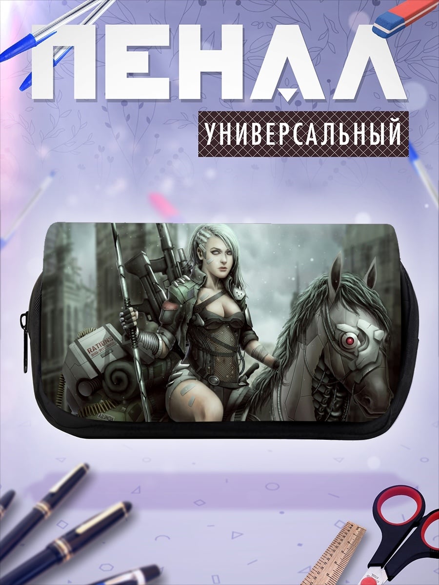 Пенал-косметичка Девушка на механическом коне