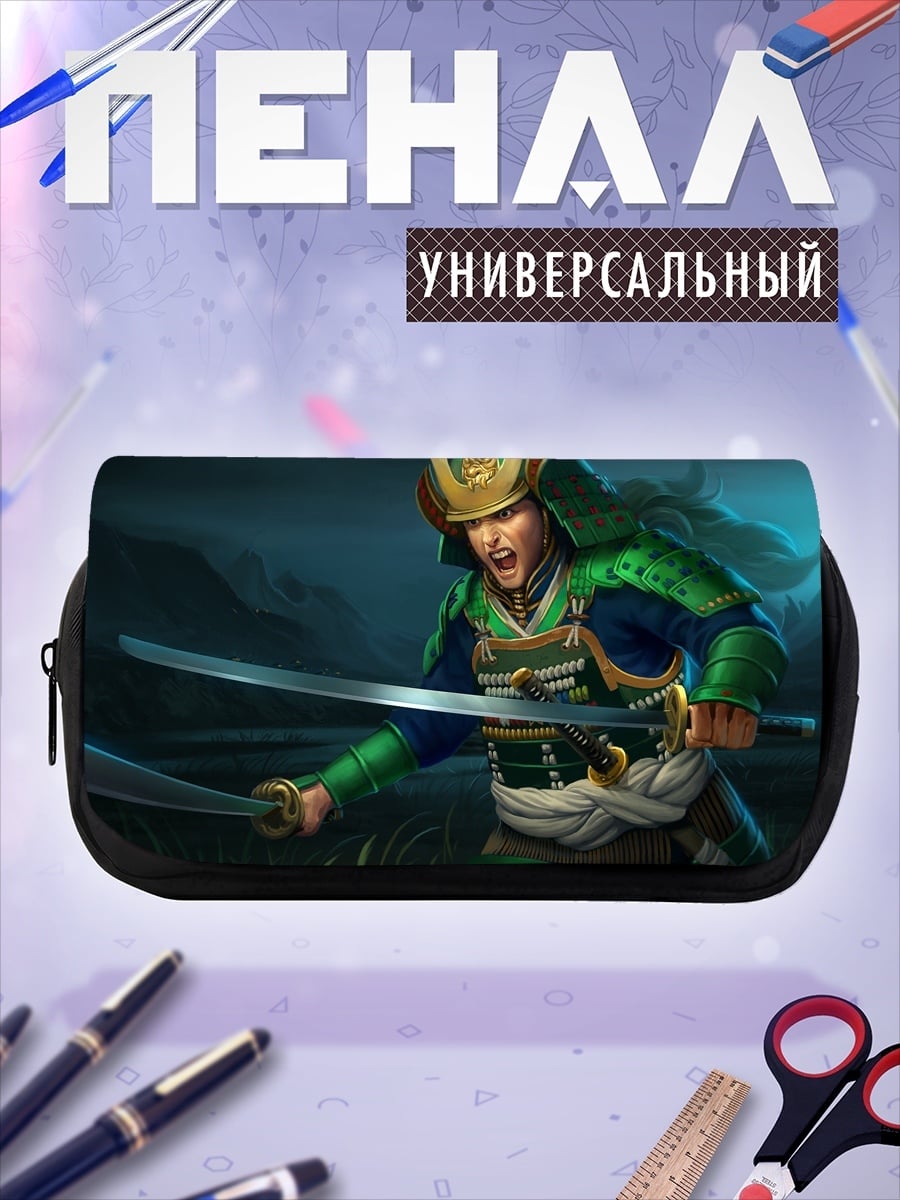 Пенал-косметичка зеленый самурай с мечами