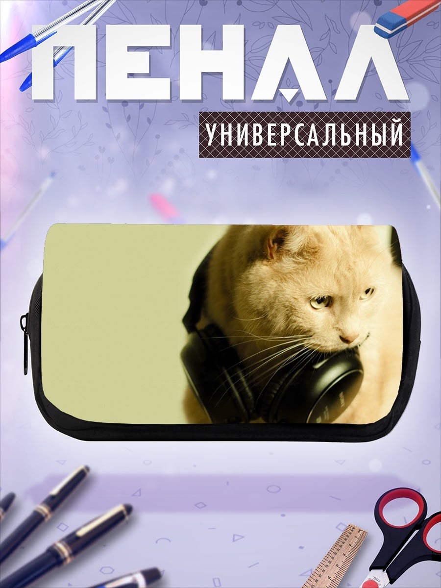 Пенал-косметичка Кот в наушниках