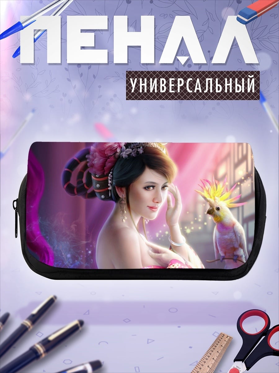 Пенал-косметичка Девушка с попугаем