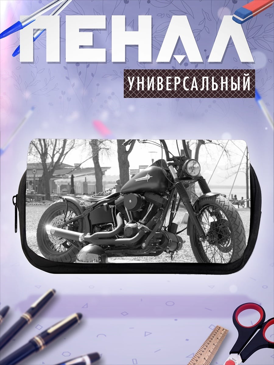 Пенал-косметичка Черный мотоцикл чоппер