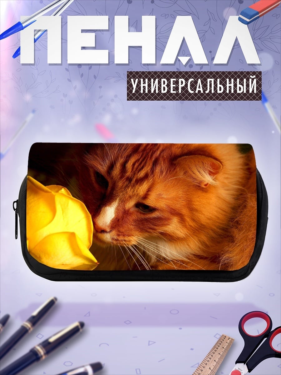 Пенал-косметичка Рыжий кот и роза