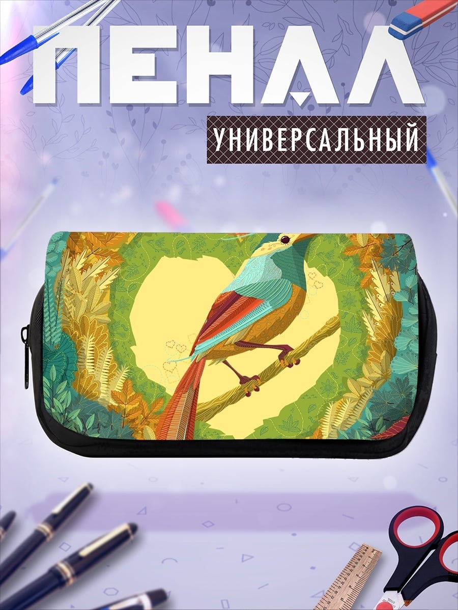 Пенал-косметичка Птица в сердце из листьев