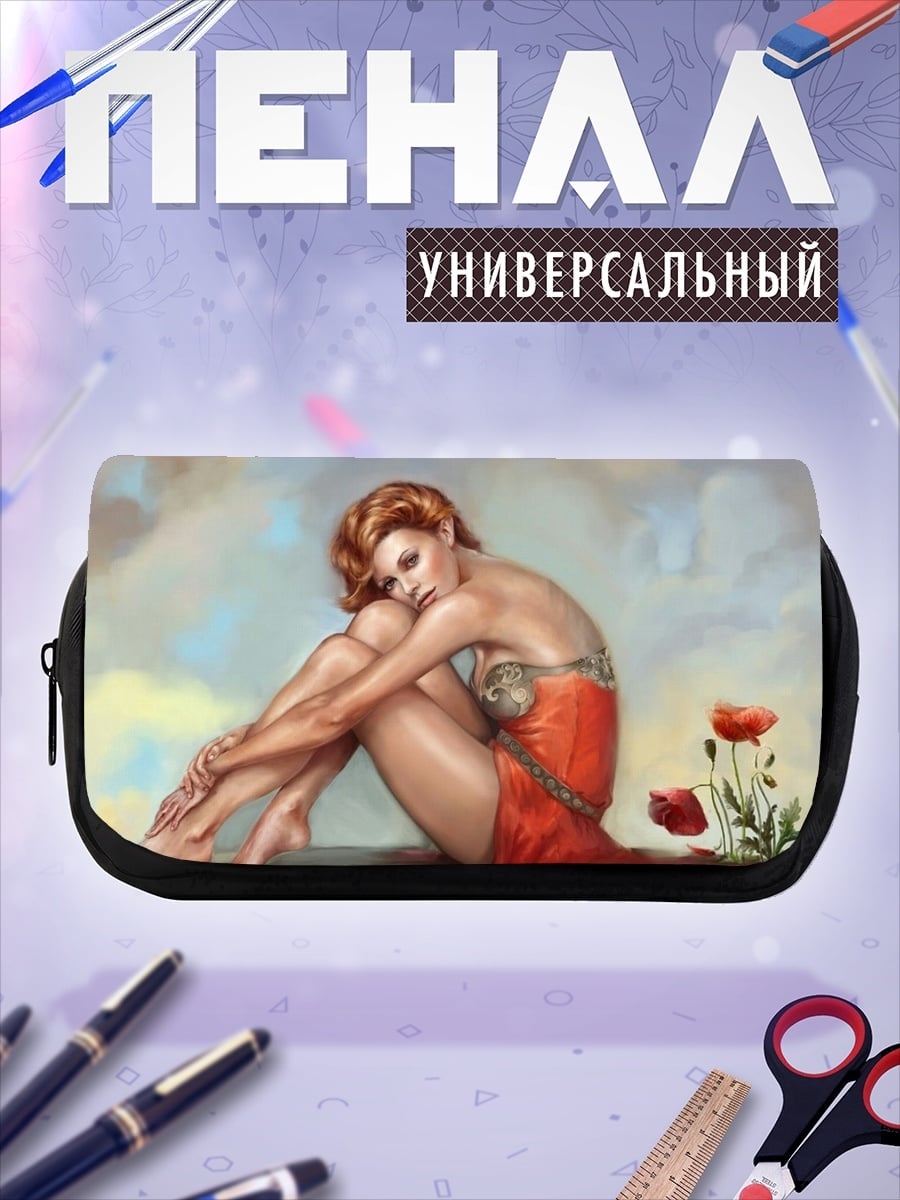 Пенал-косметичка Девушка с маками