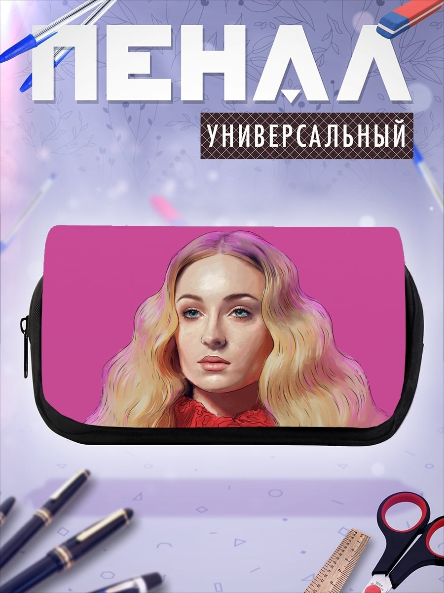 Пенал-косметичка Девушка с розовыми волосами