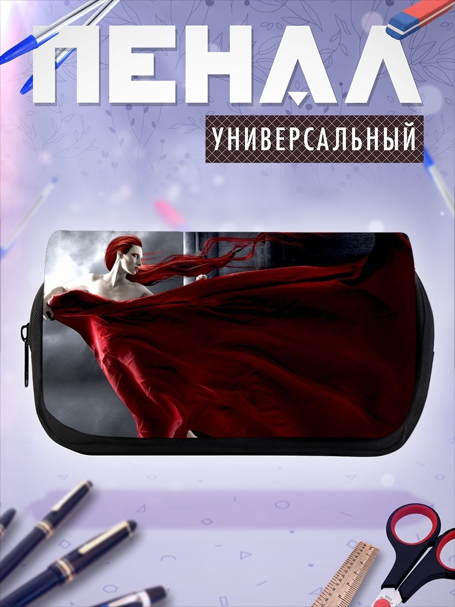 Пенал-косметичка Девушка с красным шарфом