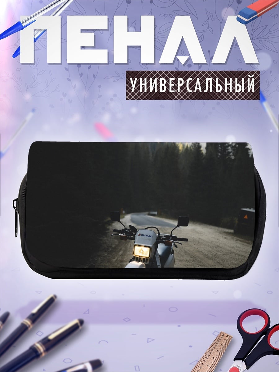 Пенал-косметичка мотоцикл в лесу
