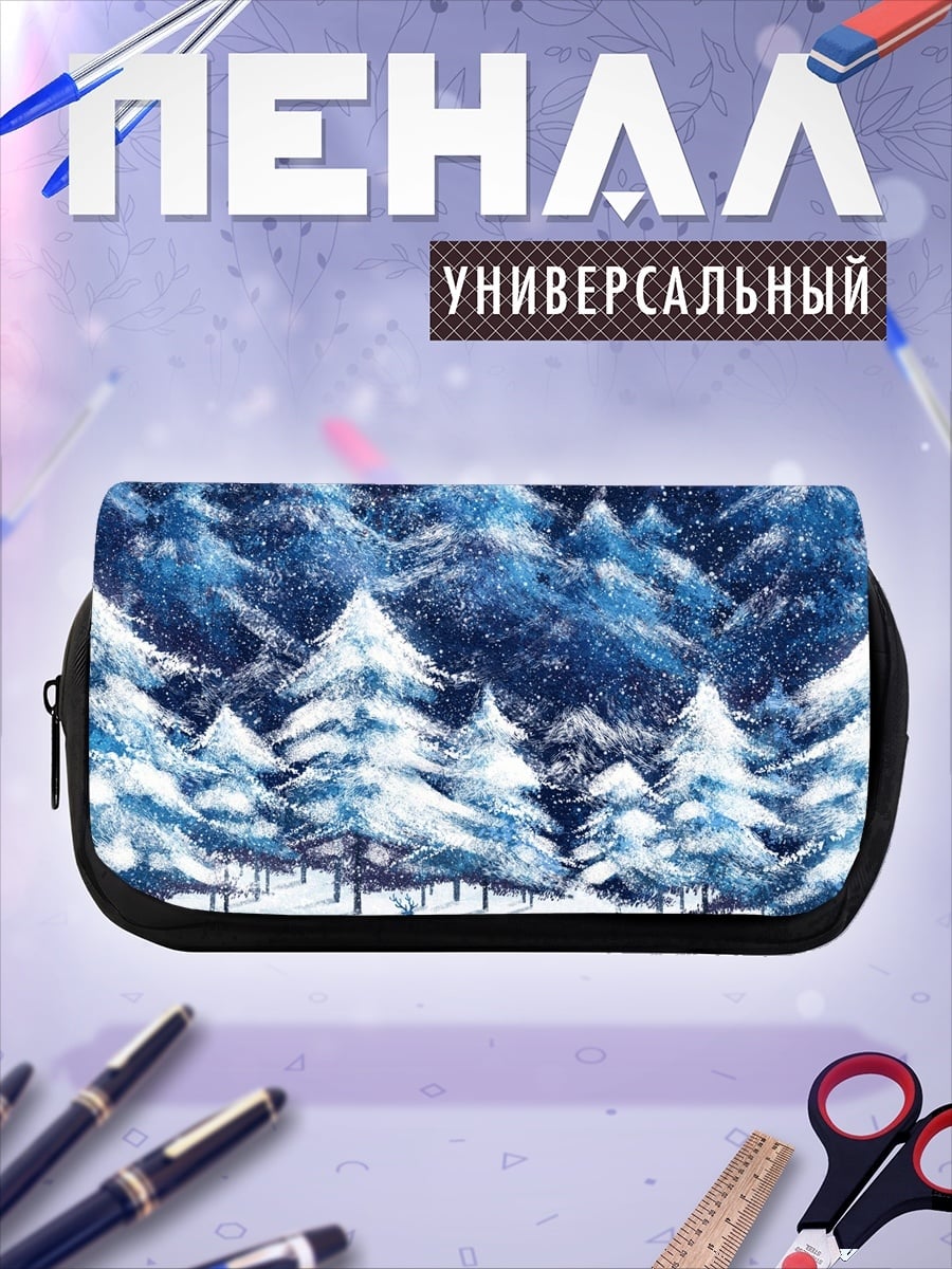 Пенал-косметичка зимний лес и олени