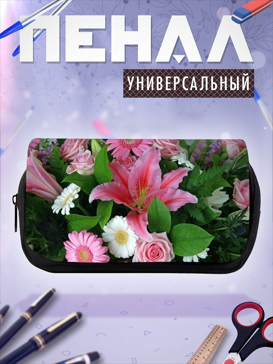 Пенал-косметичка розовые цветы