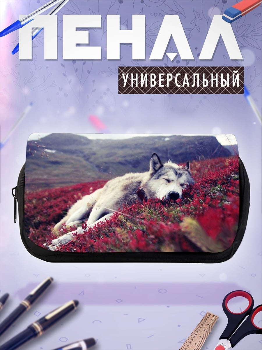 Пенал-косметичка Волк в цветах