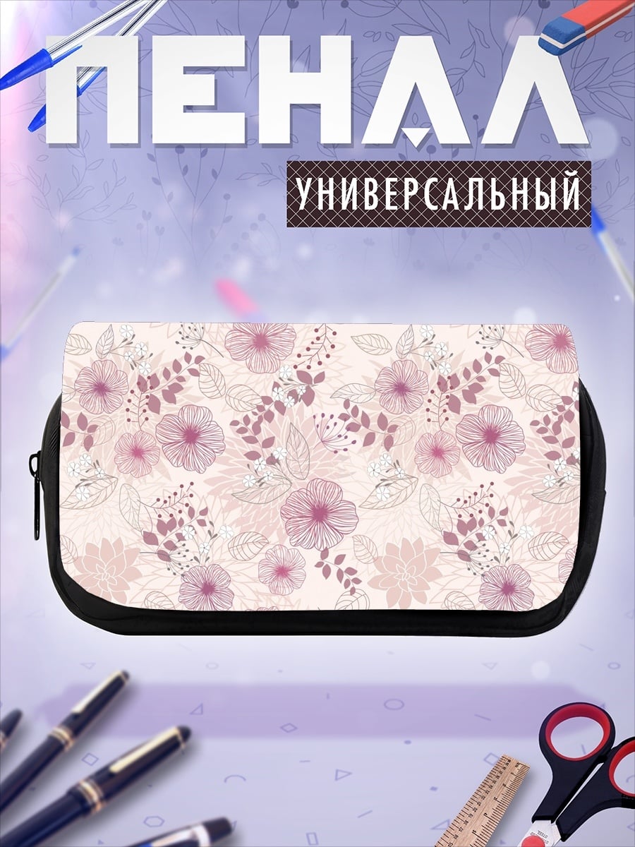 Пенал-косметичка розовые цветы узор
