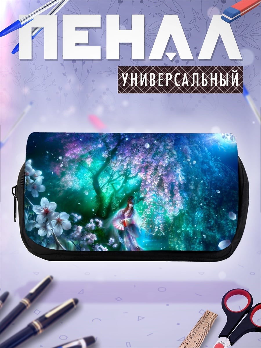 Пенал-косметичка девушка в цветущем саду