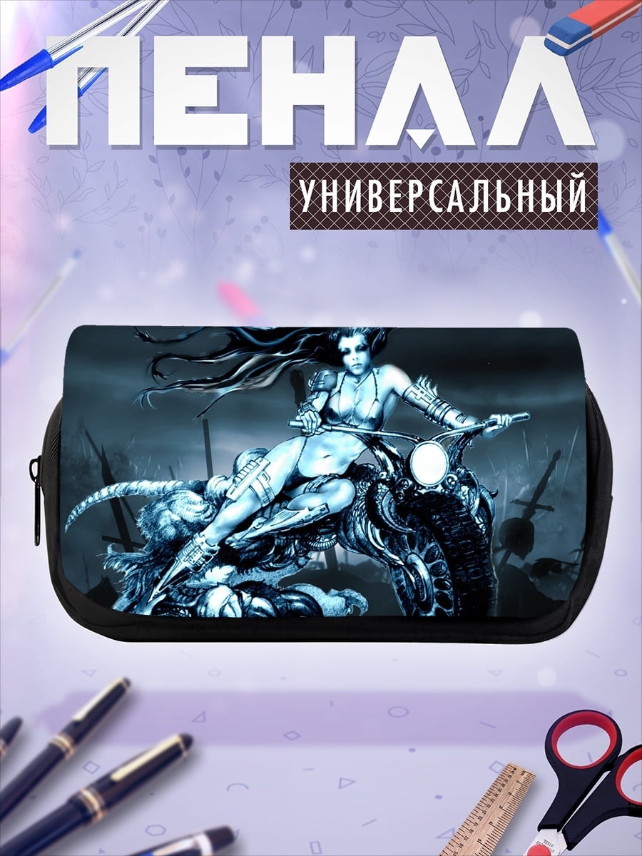 Пенал-косметичка девушка на мотоцикле