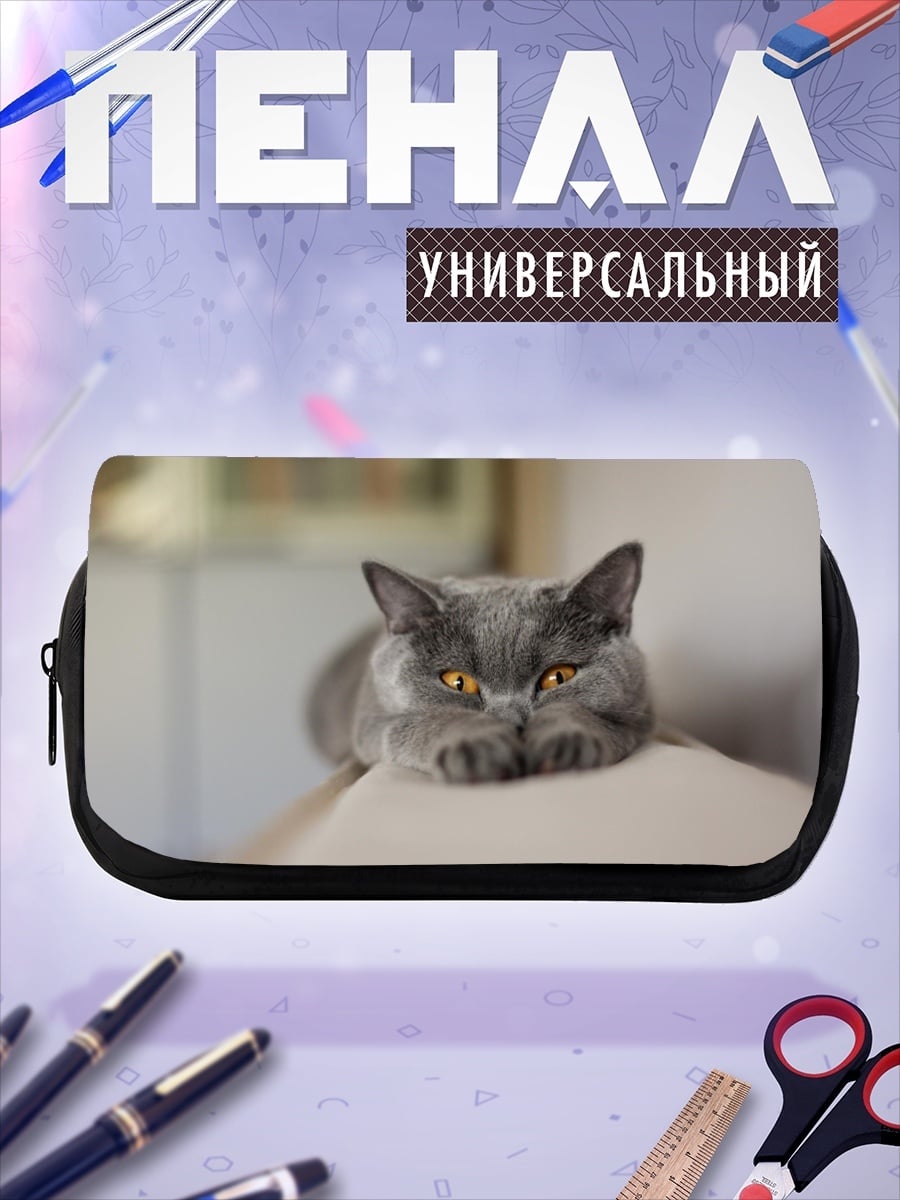 Пенал-косметичка серый кот лежит