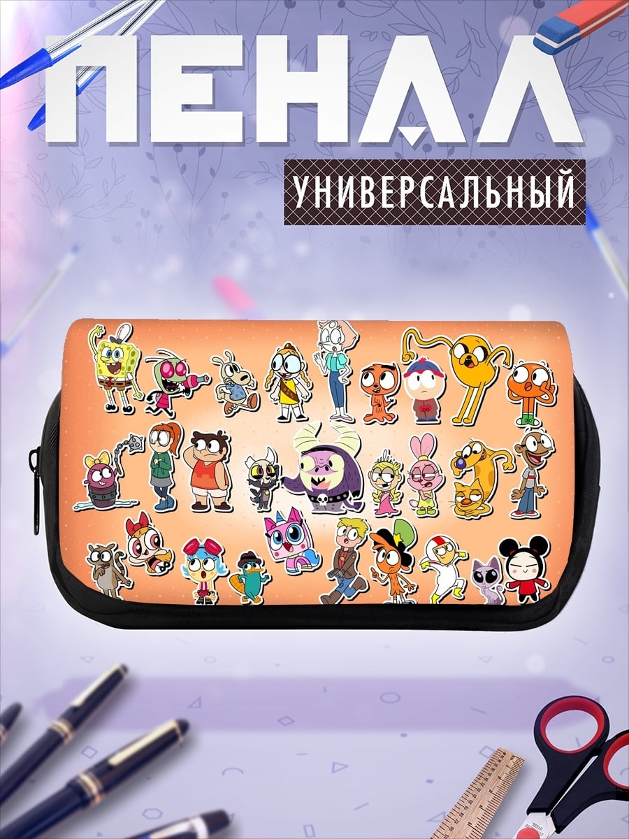 Пенал-косметичка мультяшные персонажи коллаж