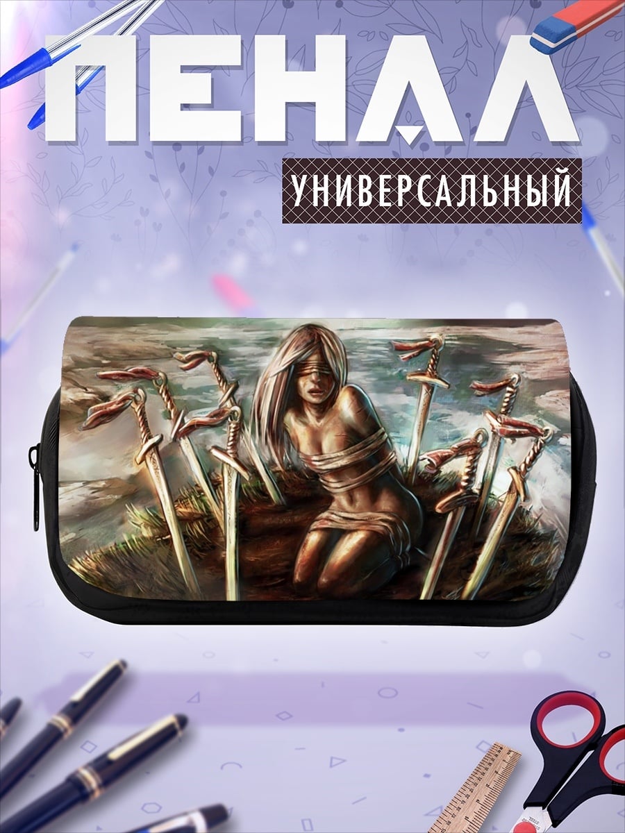 Пенал-косметичка Девушка с мечами