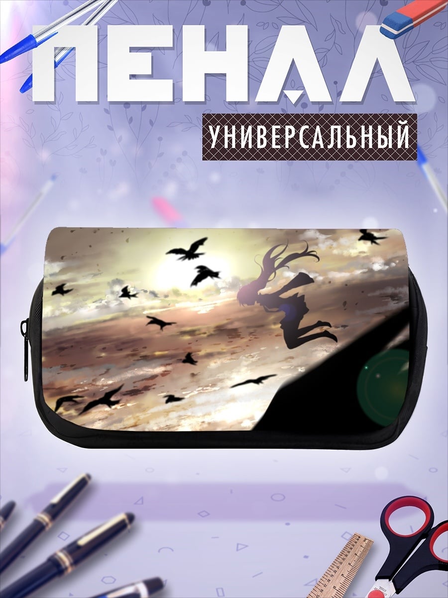 Пенал-косметичка девушка летит с птицами