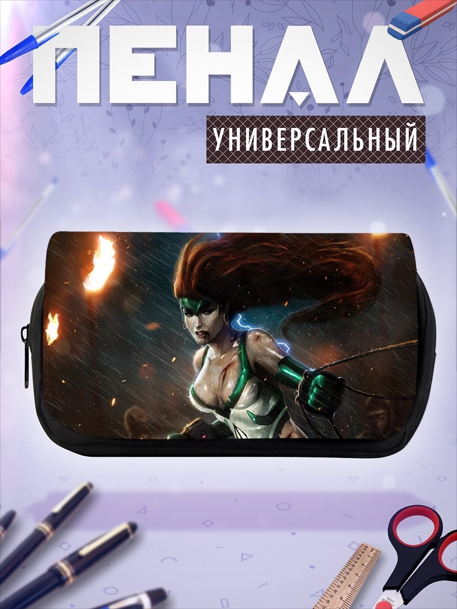 Пенал-косметичка Воительница с зелеными акцентами