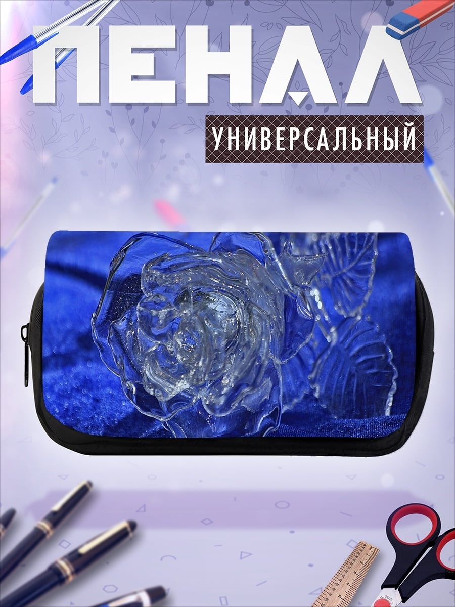 Пенал-косметичка Стеклянная роза на синем