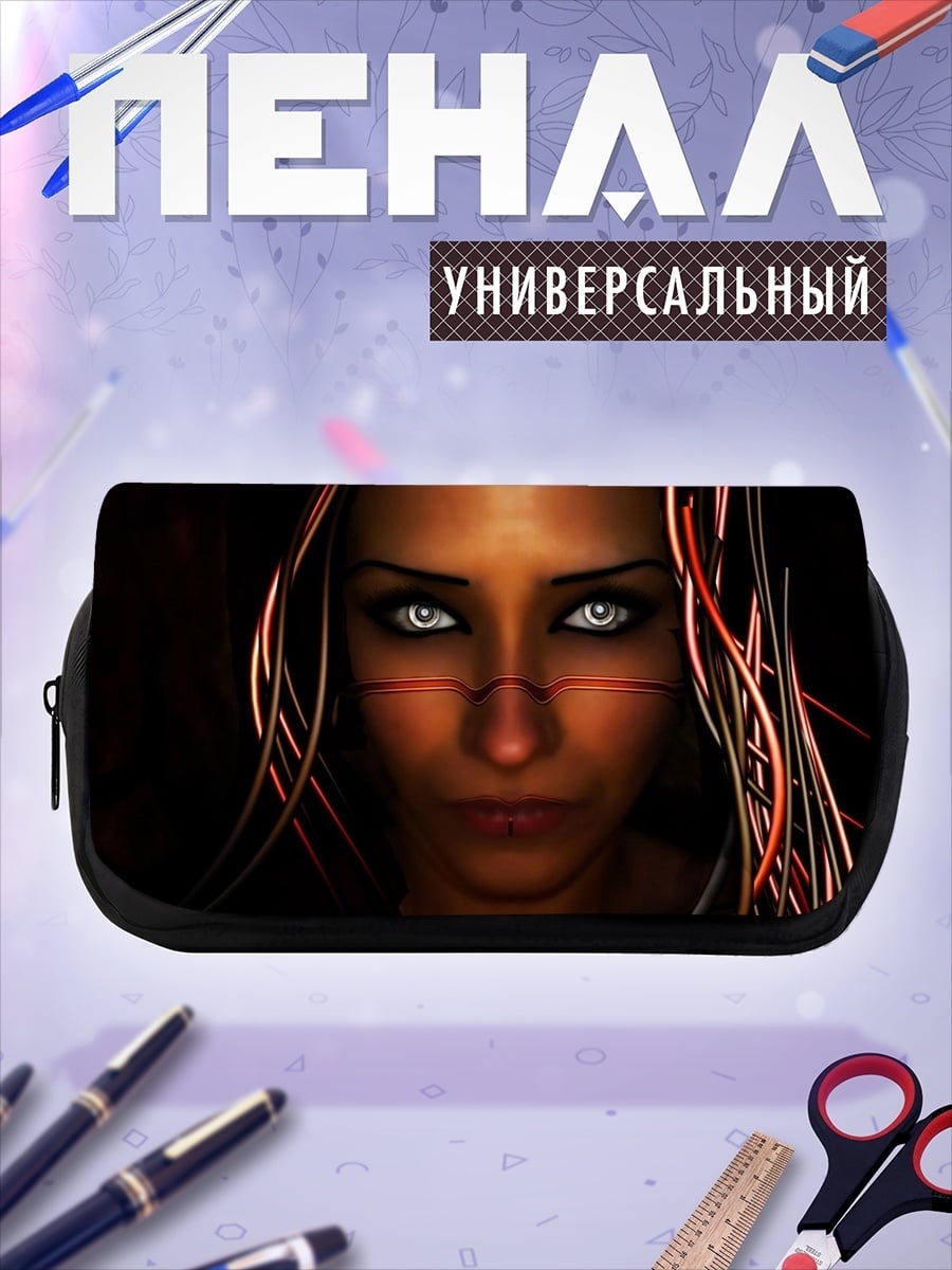 Пенал-косметичка Киберпанк женщина взгляд