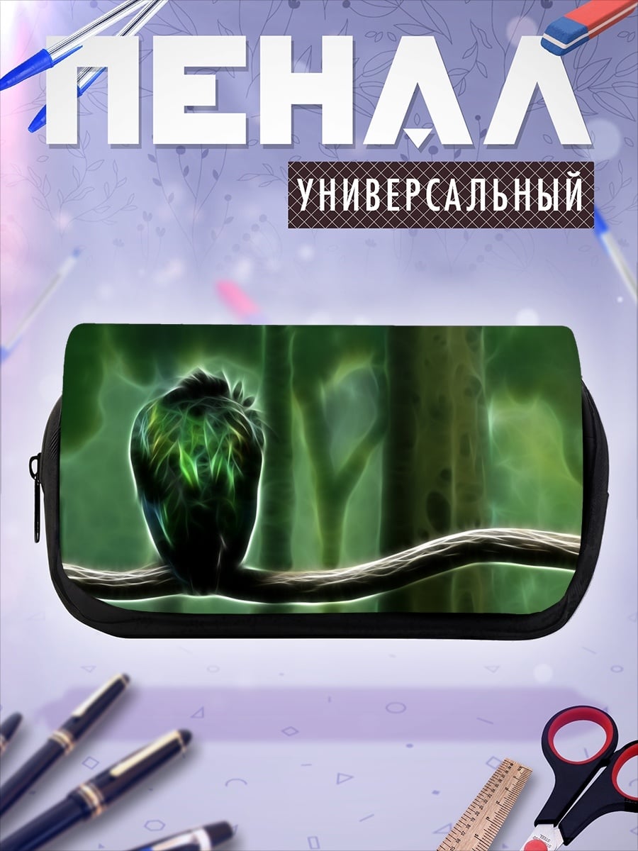 Пенал-косметичка зеленая птица ветка