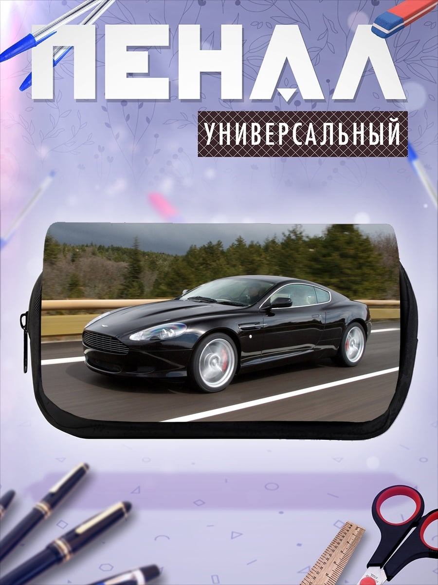 Пенал-косметичка Черный спорткар на дороге